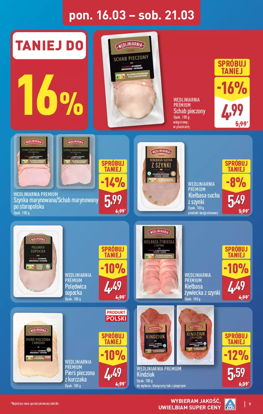 Gazetka promocyjna Aldi - Pełna oferta - ważna 16.03 do 21.03.2026 - strona 9 - produkty: Kiełbasa, Kindziuk, Kurczak, Piec, Pieprz, Polędwica, Schab pieczony, Szynka