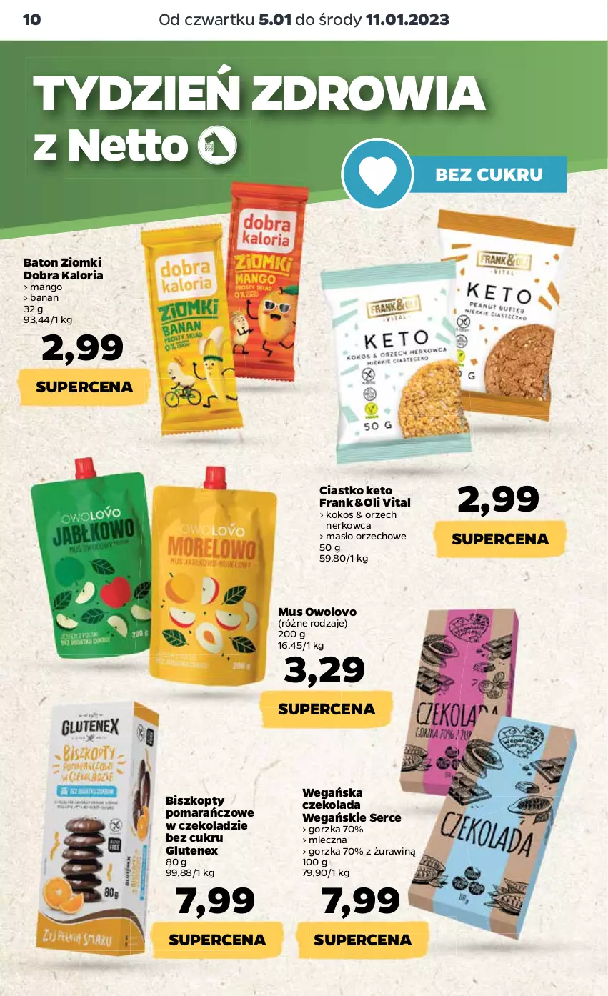 Gazetka promocyjna Netto - Artykuły spożywcze - ważna 05.01 do 11.01.2023 - strona 10 - produkty: Baton, Biszkopty, Czekolada, Kokos, Mango, Masło, Masło orzechowe, Mus, Ser, Tenex