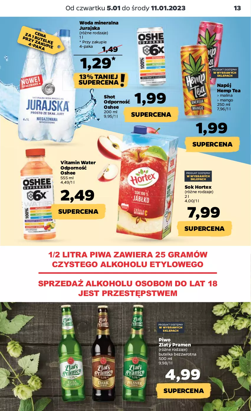 Gazetka promocyjna Netto - Artykuły spożywcze - ważna 05.01 do 11.01.2023 - strona 13 - produkty: Gra, Hortex, Mango, Napój, Oshee, Piwa, Piwo, Por, Sok, Woda, Woda mineralna