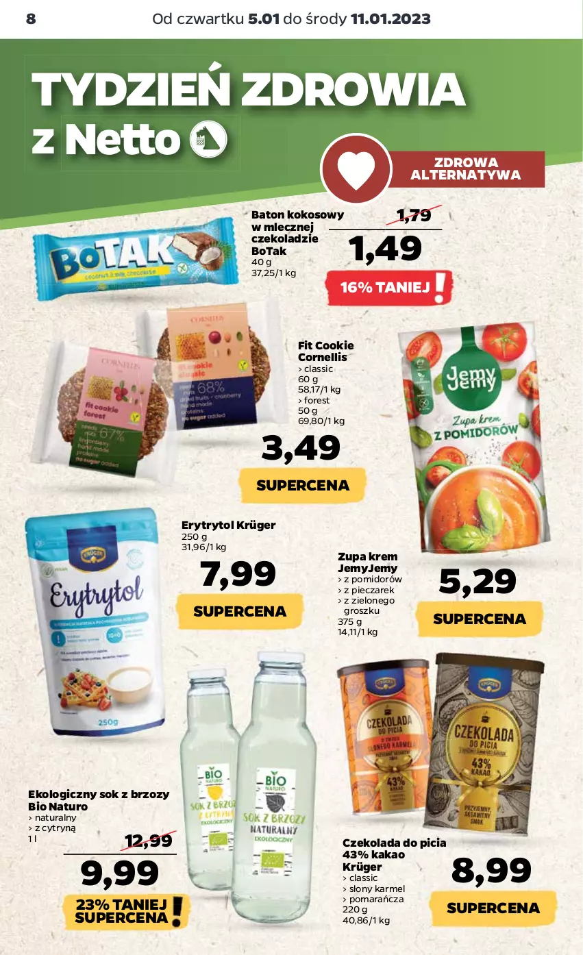 Gazetka promocyjna Netto - Artykuły spożywcze - ważna 05.01 do 11.01.2023 - strona 8 - produkty: Baton, Czekolada, Kakao, Kokos, Piec, Sok, Zupa