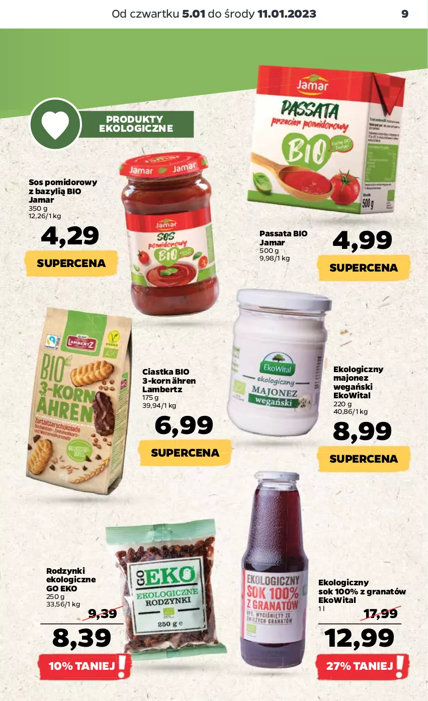 Gazetka promocyjna Netto - Artykuły spożywcze - ważna 05.01 do 11.01.2023 - strona 9 - produkty: Bazyl, Ciastka, Gra, Granat, Majonez, Rodzynki, Sok, Sos, Sos pomidorowy