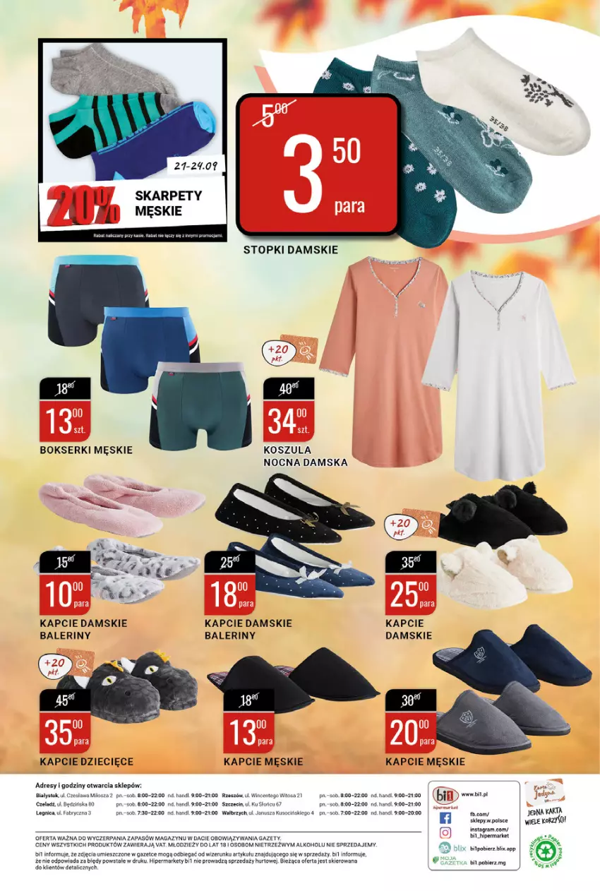 Gazetka promocyjna Bi1 - Moda na jesień - ważna 14.09 do 27.09.2022 - strona 8 - produkty: Baleriny, Bokserki, Dres, Dzieci, Fa, Gra, Kapcie, Karp, Kosz, Koszula, Koszula nocna, Ser, Top