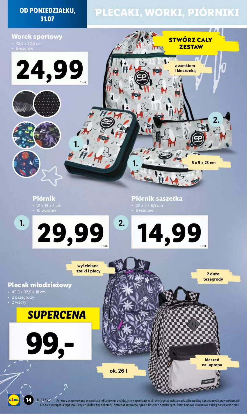 Gazetka promocyjna Lidl - KATALOG GOTOWI DO SZKOŁY - ważna 31.07 do 03.09.2023 - strona 14 - produkty: Piórnik, Plecak, Por, Sport, Top