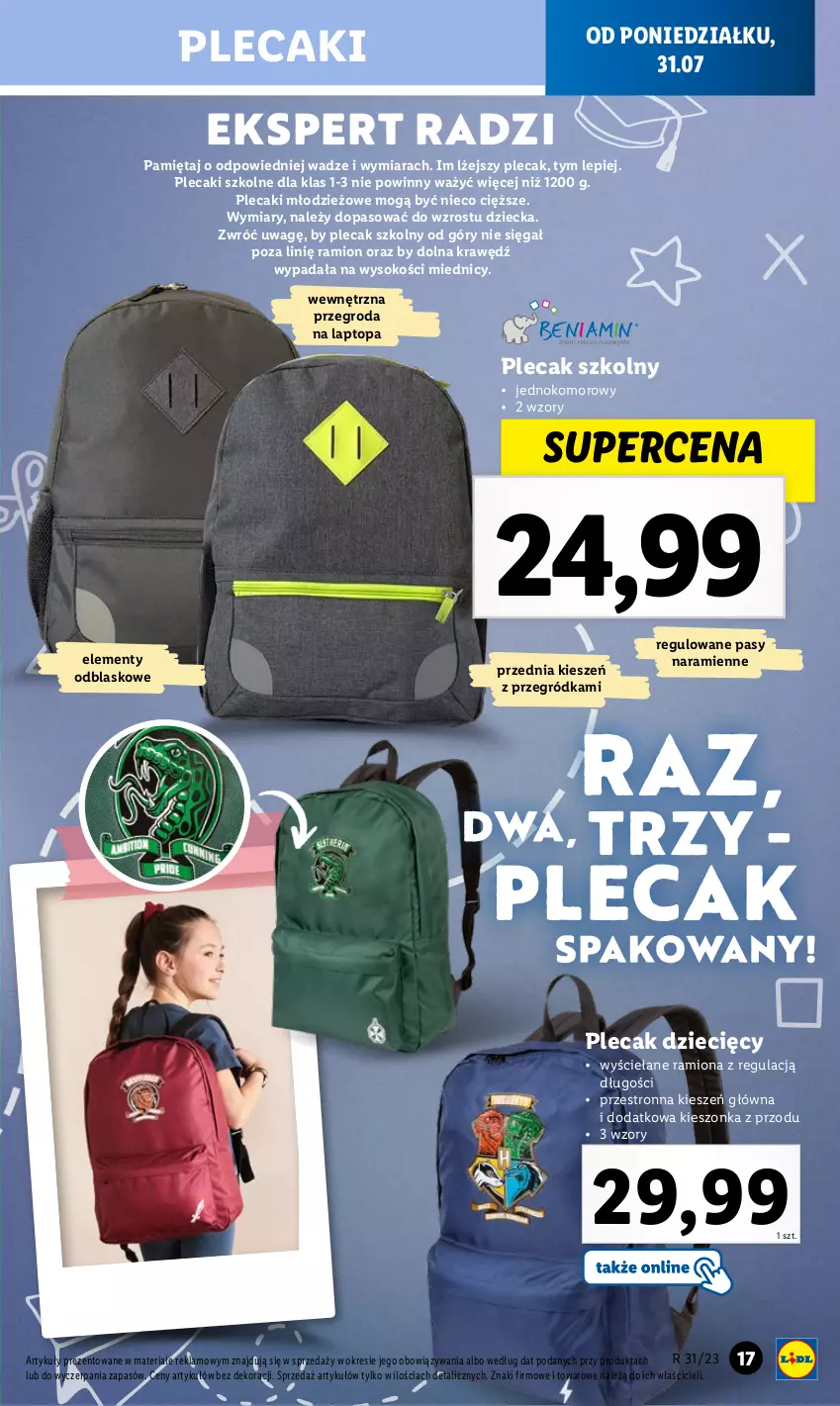 Gazetka promocyjna Lidl - KATALOG GOTOWI DO SZKOŁY - ważna 31.07 do 03.09.2023 - strona 17 - produkty: Dzieci, Mięta, Plecak, Sok, Top