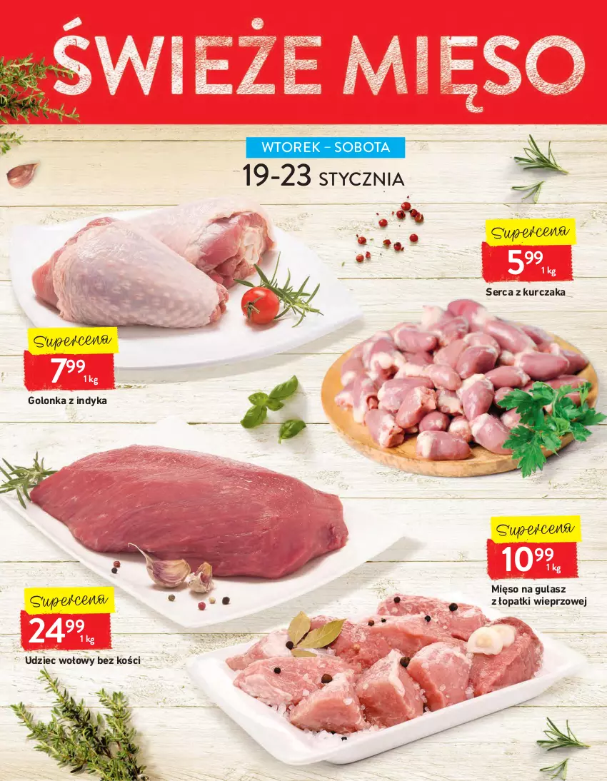 Gazetka promocyjna Intermarche - Dzień babci i dziadka - ważna 19.01 do 25.01.2021 - strona 14 - produkty: Golonka z indyka, Kurczak, Mięso, Mięso na gulasz, Ser, Serca z kurczaka, Udziec wołowy