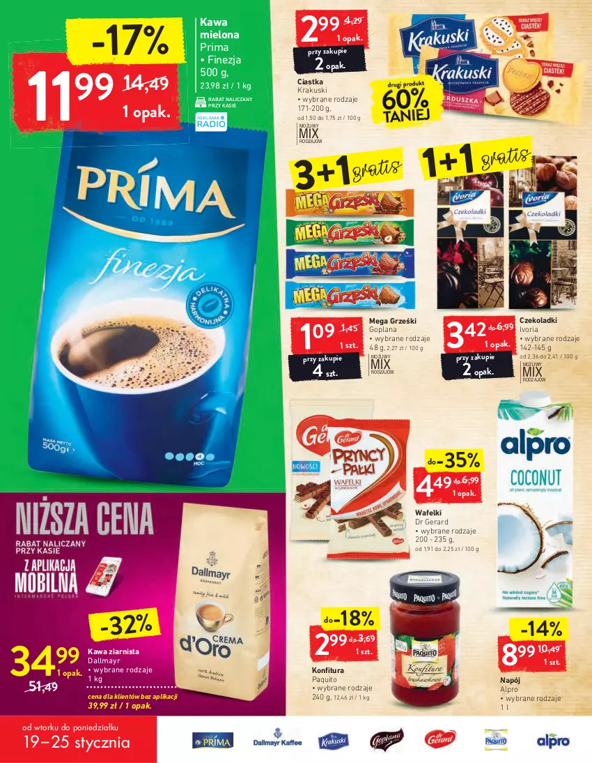 Gazetka promocyjna Intermarche - Dzień babci i dziadka - ważna 19.01 do 25.01.2021 - strona 26 - produkty: Alpro, Ciastka, Dallmayr, Dr Gerard, Goplana, Gra, Grześki, Kawa, Kawa mielona, Kawa ziarnista, Konfitura, Krakus, Krakuski, LANA, Napój, Prima