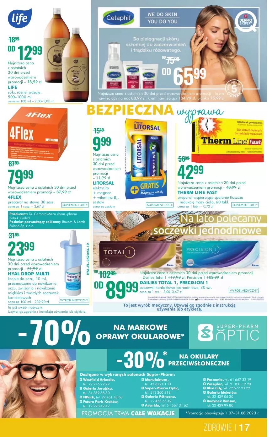 Gazetka promocyjna Super Pharm - Gazetka - ważna 13.07 do 26.07.2023 - strona 17 - produkty: Fa, Krem nawilżający, Krople do oczu, Magnez, Piec, Soczewki kontaktowe, Sok, Suplement diety, Therm Line, Zdrowie