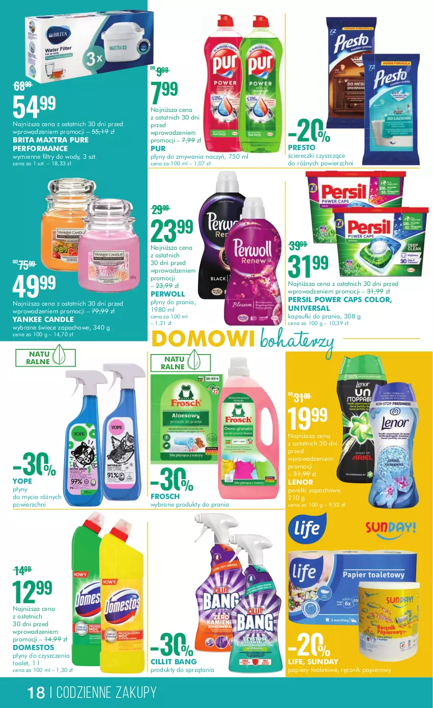 Gazetka promocyjna Super Pharm - Gazetka - ważna 13.07 do 26.07.2023 - strona 18 - produkty: Brit, Brita, Brita Maxtra, Cillit Bang, Domestos, Frosch, Kapsułki do prania, Lenor, Papier, Perełki zapachowe, Persil, Perwoll, Presto, Pur, Ręcznik, Yope