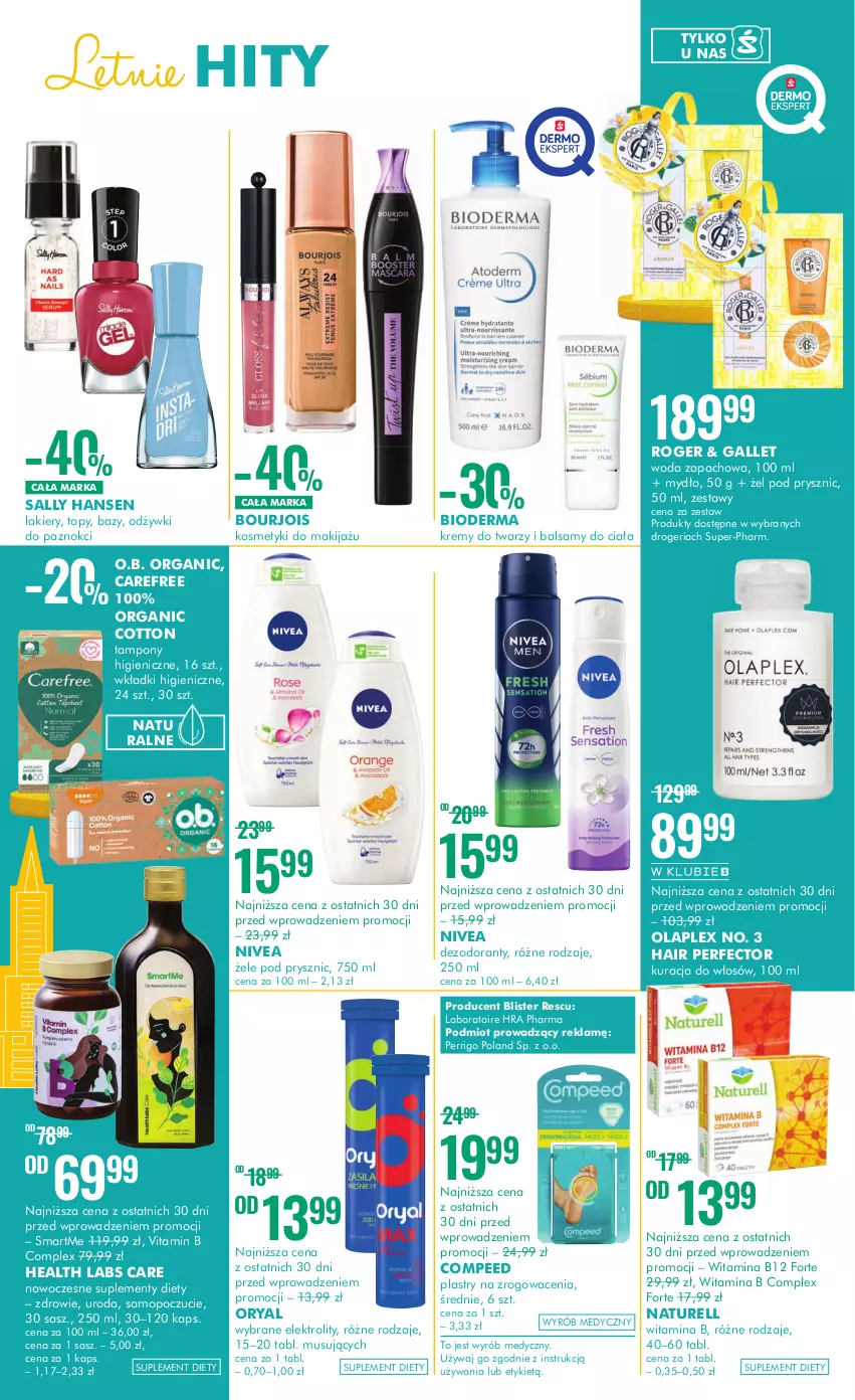 Gazetka promocyjna Super Pharm - Gazetka - ważna 13.07 do 26.07.2023 - strona 3 - produkty: Bioderma, Bourjois, Carefree, Dezodorant, Lakier, Makijaż, Mop, Mus, Mydło, Naturell, Nivea, O.B., Sally Hansen, Suplement diety, Tampony, Top, Wkładki, Woda, Zdrowie