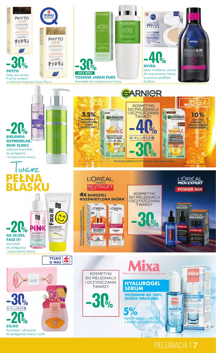 Gazetka promocyjna Super Pharm - Gazetka - ważna 13.07 do 26.07.2023 - strona 7 - produkty: Bielenda, Clin, Fa, Kosmetyki do pielęgnacji, Mixa, Nivea, Phyto, Podkład, Pur, Ser, Yoskine