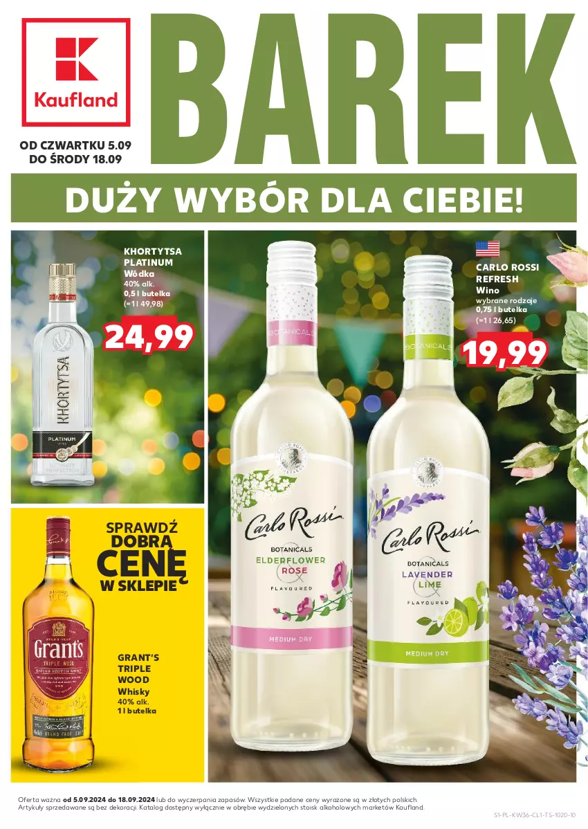 Gazetka promocyjna Kaufland - Barek Kauflandu - ważna 05.09 do 18.09.2024 - strona 1 - produkty: Carlo Rossi, Gra, Whisky, Wino, Wódka