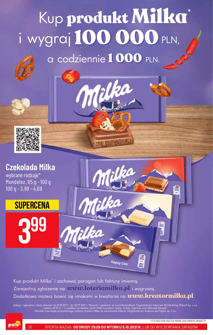 Gazetka promocyjna PoloMarket - Gazetka pomocyjna - ważna 29.09 do 05.10.2021 - strona 22 - produkty: Czekolada, Milka