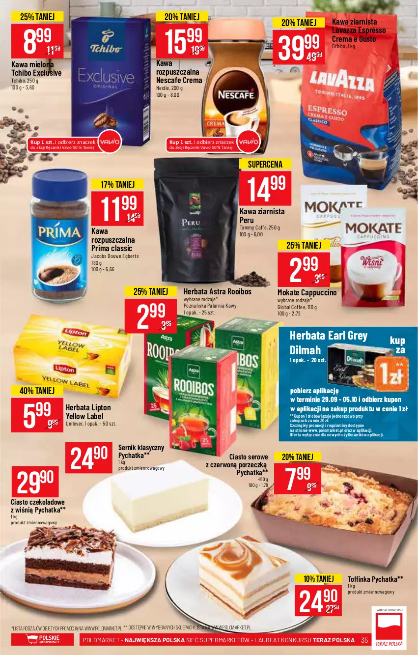 Gazetka promocyjna PoloMarket - Gazetka pomocyjna - ważna 29.09 do 05.10.2021 - strona 35 - produkty: BIC, Cappuccino, Ciasto czekoladowe, Dilmah, Earl Grey, Herbata, Inka, Jacobs, Kawa, Kawa mielona, Kawa rozpuszczalna, Kawa ziarnista, Laur, Lavazza, Lipton, Por, Prima, Ręcznik, Ser, Tchibo, Tera