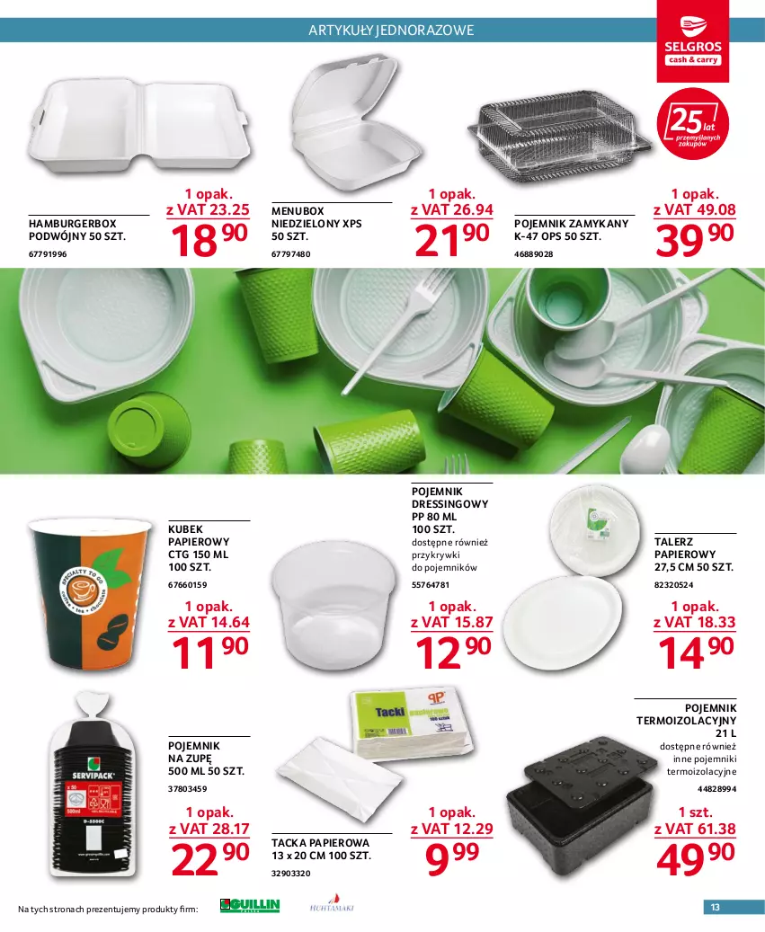 Gazetka promocyjna Selgros - Oferta gastronomiczna - ważna 25.08 do 07.09.2022 - strona 13 - produkty: Burger, Dres, Hamburger, Kubek, Kubek papierowy, Papier, Pojemnik, Talerz, Talerz papierowy