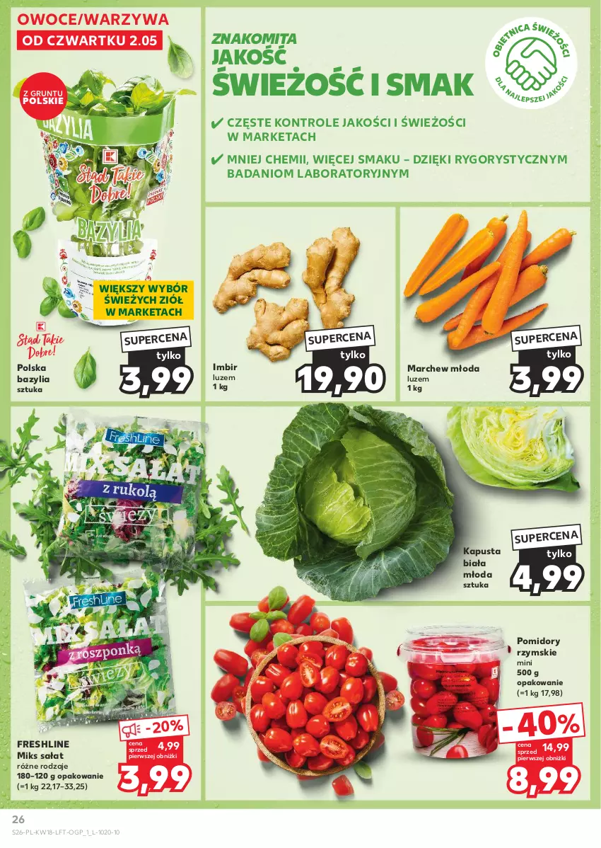 Gazetka promocyjna Kaufland - Gazetka tygodnia - ważna 02.05 do 08.05.2024 - strona 26 - produkty: Bazyl, Bazylia, Danio, Grunt, Imbir, Owoce, Pomidory, Sałat, Warzywa