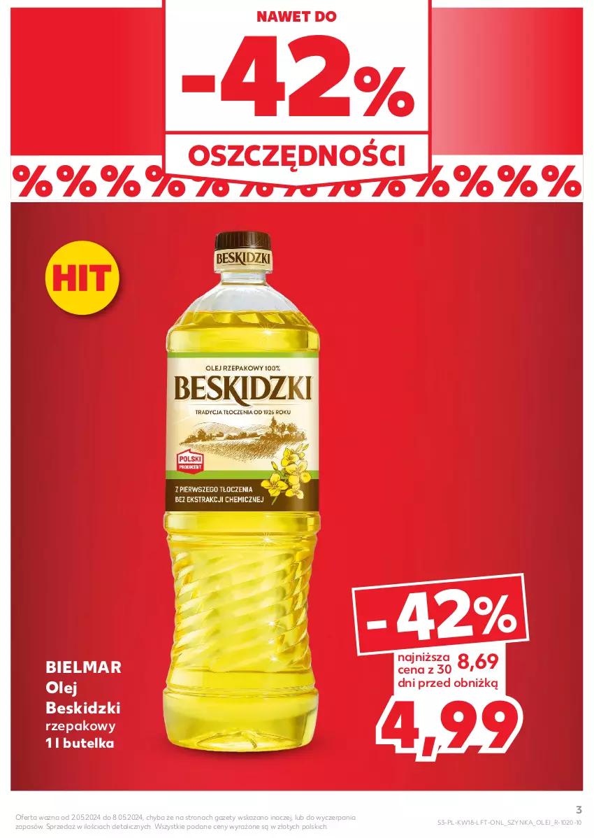 Gazetka promocyjna Kaufland - Gazetka tygodnia - ważna 02.05 do 08.05.2024 - strona 3 - produkty: Beskidzki, Olej, Szynka