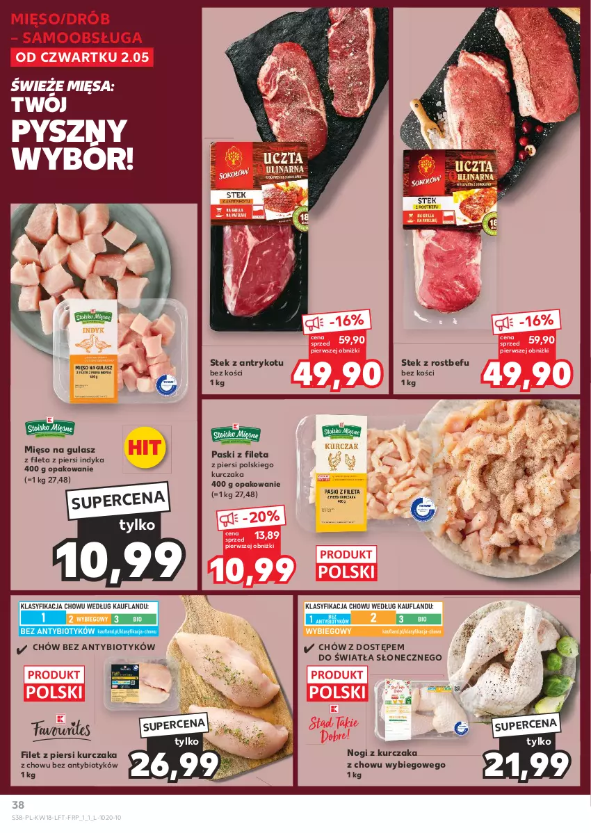 Gazetka promocyjna Kaufland - Gazetka tygodnia - ważna 02.05 do 08.05.2024 - strona 38 - produkty: Drób, Filet z piersi kurczaka, Kurczak, Mięso, Mięso na gulasz, Rostbef, Stek