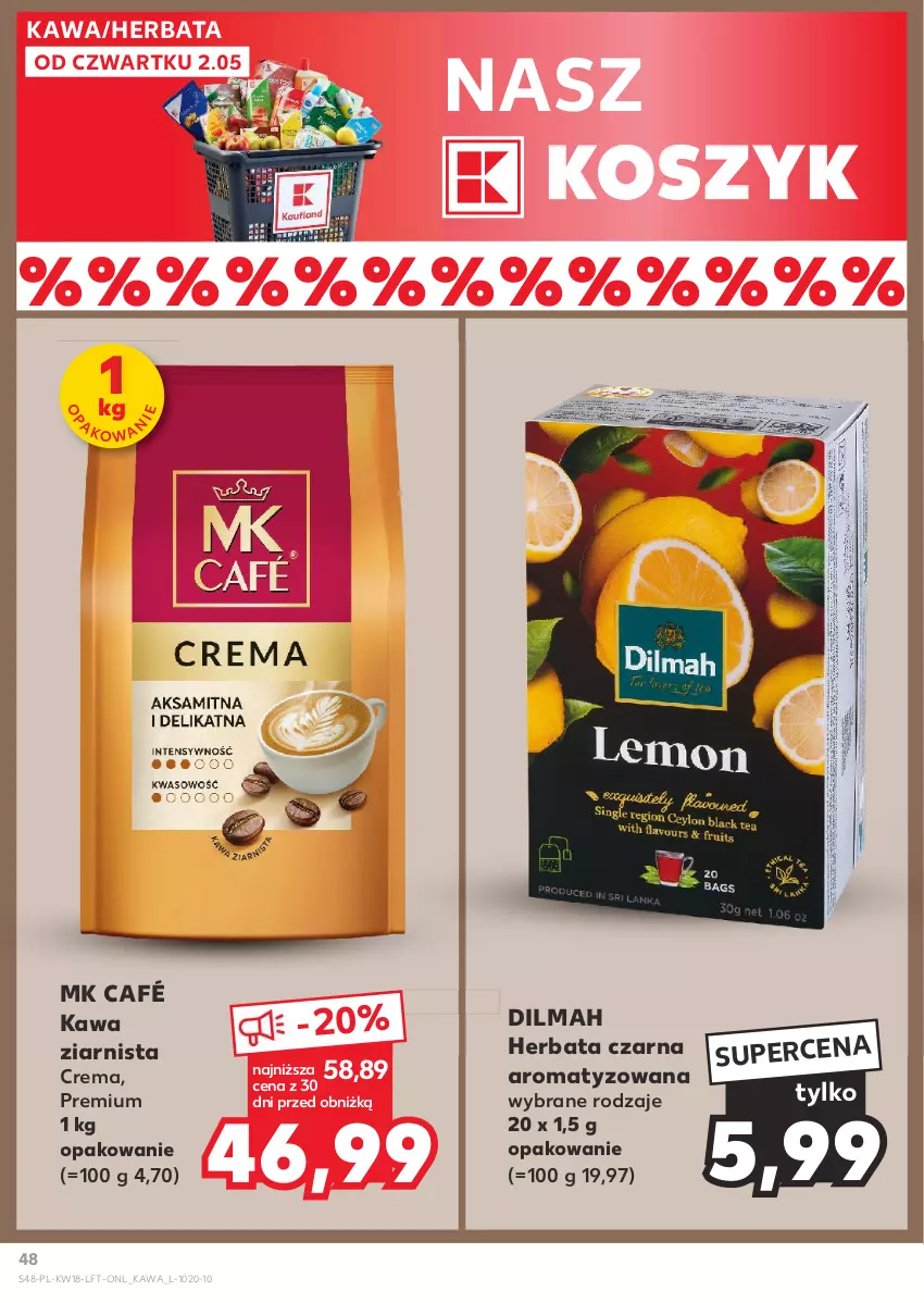 Gazetka promocyjna Kaufland - Gazetka tygodnia - ważna 02.05 do 08.05.2024 - strona 48 - produkty: Dilmah, Herbata, Herbata czarna, Kawa, Kawa ziarnista, Kosz