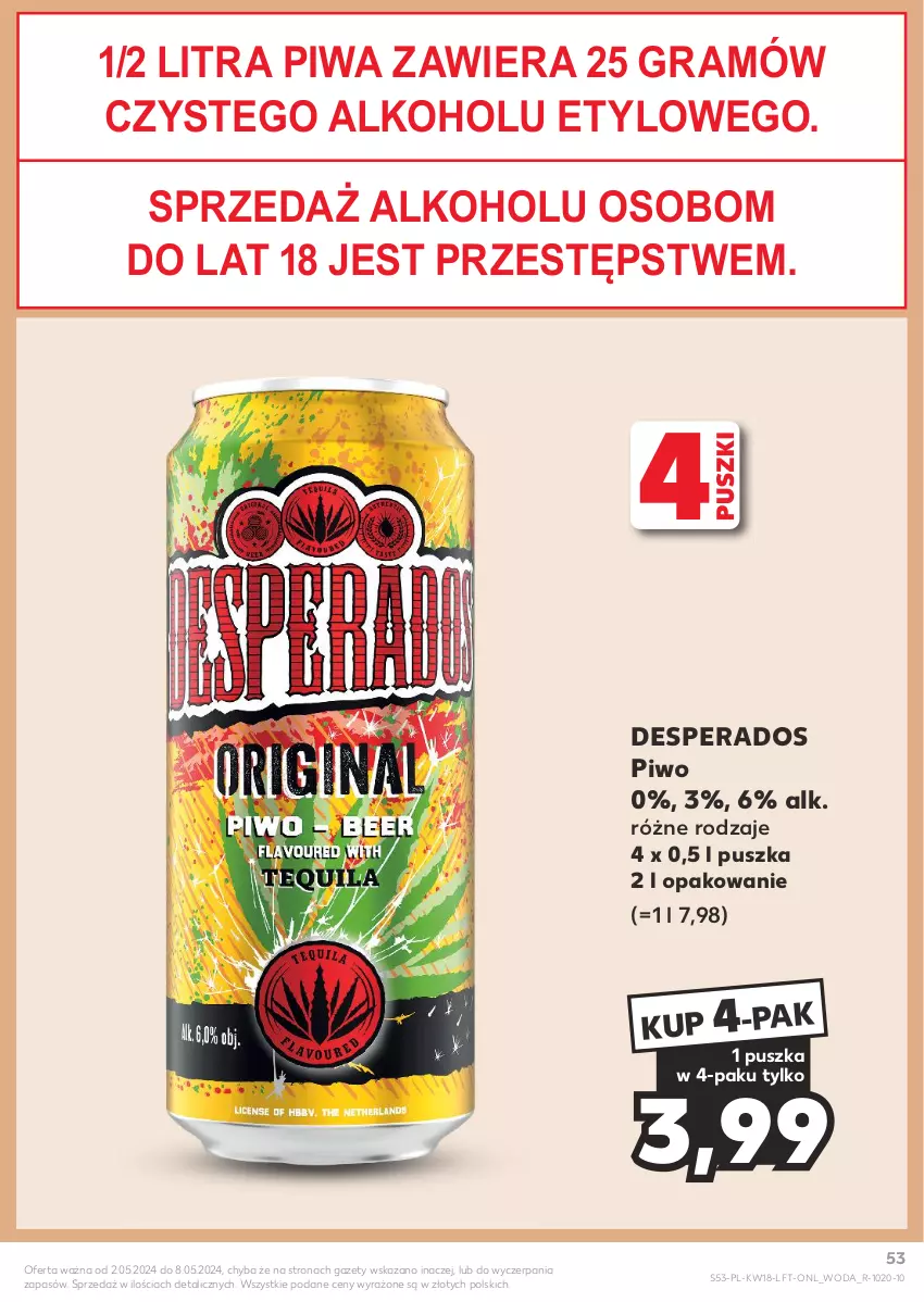 Gazetka promocyjna Kaufland - Gazetka tygodnia - ważna 02.05 do 08.05.2024 - strona 53 - produkty: Desperados, Gra, Piwa, Piwo, Woda