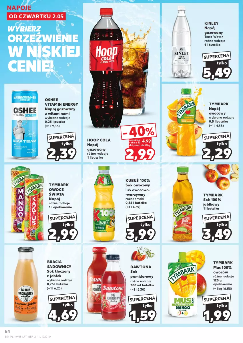 Gazetka promocyjna Kaufland - Gazetka tygodnia - ważna 02.05 do 08.05.2024 - strona 54 - produkty: Dawtona, Hoop, Kubuś, Mus, Napój, Napój gazowany, Napoje, Oshee, Owoce, Sok, Sok pomidorowy, Tymbark