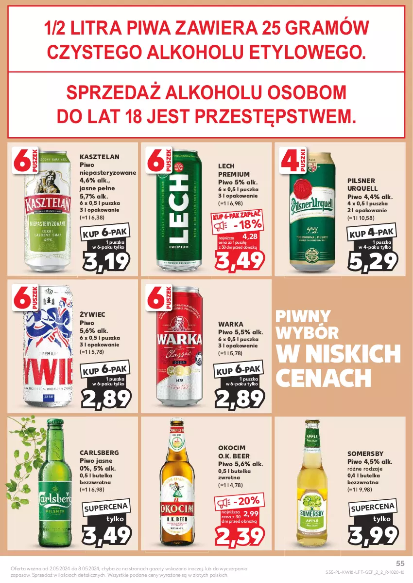 Gazetka promocyjna Kaufland - Gazetka tygodnia - ważna 02.05 do 08.05.2024 - strona 55 - produkty: Carlsberg, Gra, Kasztelan, Koc, Lech Premium, Okocim, Pilsner Urquell, Piwa, Piwo, Piwo jasne, Somersby, Warka