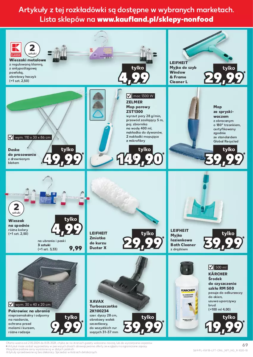 Gazetka promocyjna Kaufland - Gazetka tygodnia - ważna 02.05 do 08.05.2024 - strona 69 - produkty: Deska do prasowania, Dywan, Gra, Haczyk, Kärcher, Mola, Mop, Mop parowy, Odkurzacz, Pokrowiec, Pokrowiec na ubrania, Por, Przewód, Spodnie, Szczotka, Ubrania, Wałek, Wieszak, Zelmer