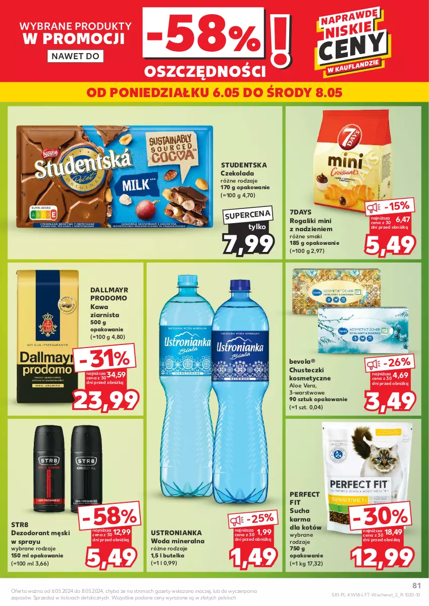 Gazetka promocyjna Kaufland - Gazetka tygodnia - ważna 02.05 do 08.05.2024 - strona 81 - produkty: Aloe vera, Chusteczki, Chusteczki kosmetyczne, Czekolada, Dallmayr, Dezodorant, Kawa, Kawa ziarnista, Rogal, Str8, Sucha karma, Woda, Woda mineralna