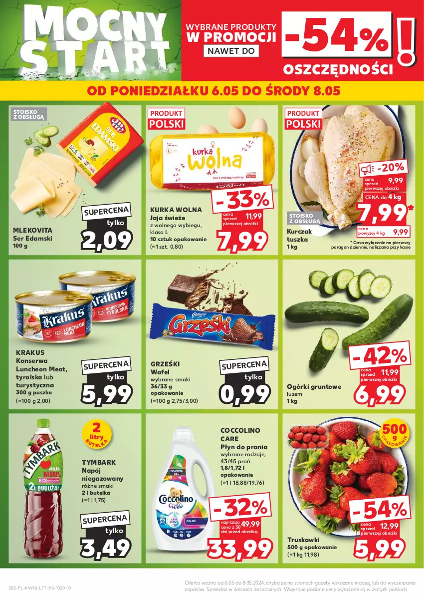 Gazetka promocyjna Kaufland - Gazetka tygodnia - ważna 02.05 do 08.05.2024 - strona 82 - produkty: Coccolino, Edam, Grunt, Grześki, Jaja, Krakus, Kurczak, Mleko, Mlekovita, Napój, Napój niegazowany, Płyn do prania, Ser, Truskawki, Tusz, Tymbark