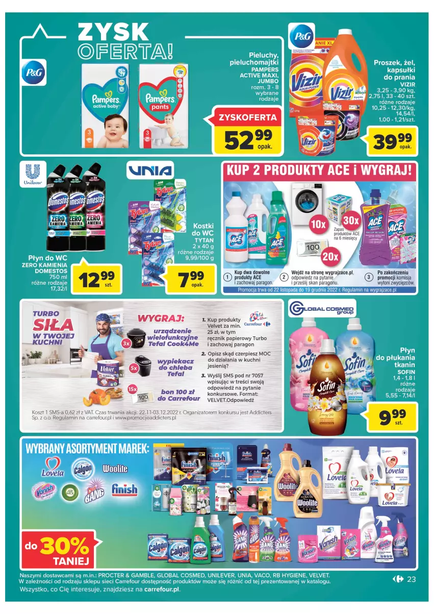 Gazetka promocyjna Carrefour - Gazetka Carrefour - ważna 22.11 do 03.12.2022 - strona 25 - produkty: Chleb, Domestos, Fa, Gra, Kosz, Majtki, Papier, Pieluchomajtki, Płyn do wc, Ręcznik, Tefal, Tytan, Velvet