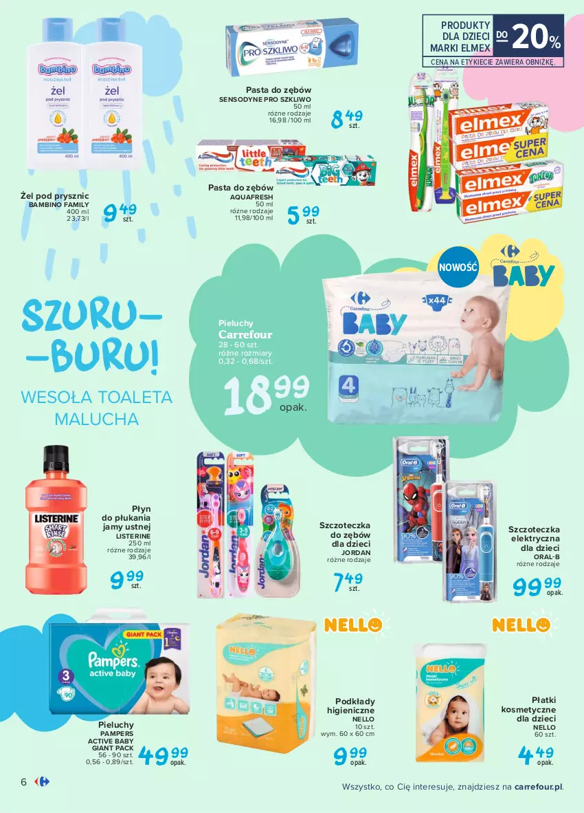 Gazetka promocyjna Carrefour - Gazetka Tyle radości dla malucha - ważna 15.02 do 27.02.2021 - strona 6 - produkty: Aquafresh, Dzieci, Elmex, Fa, Listerine, Pampers, Pasta do zębów, Pieluchy, Płatki kosmetyczne, Płyn do płukania, Płyn do płukania jamy ustnej, Podkład, Sensodyne, Szczoteczka, Szczoteczka do zębów