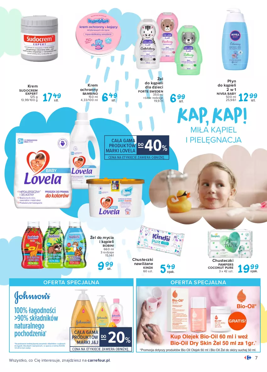 Gazetka promocyjna Carrefour - Gazetka Tyle radości dla malucha - ważna 15.02 do 27.02.2021 - strona 7 - produkty: Chusteczki, Dzieci, Kindii, Lovela, Nivea, Nivea Baby, Pampers, Płyn do kąpieli, Pur