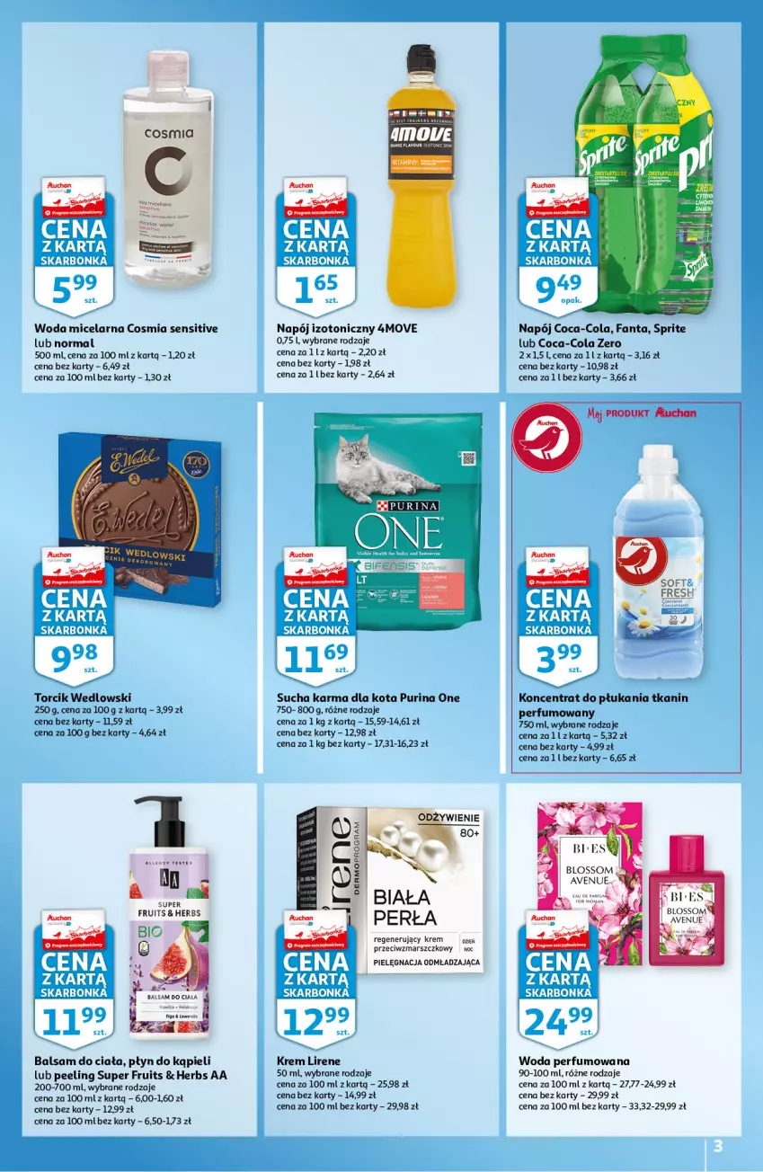 Gazetka promocyjna Auchan - Skarbonka #2 - ważna 13.01 do 19.01.2022 - strona 3 - produkty: Balsam do ciała, Coca-Cola, Fa, Fanta, Gra, Koc, Mars, Mop, Napój, Napój izotoniczny, Peeling, Perfum, Perła, Płyn do kąpieli, Pur, Purina, Sprite, Sucha karma, Woda, Woda micelarna, Woda perfumowana