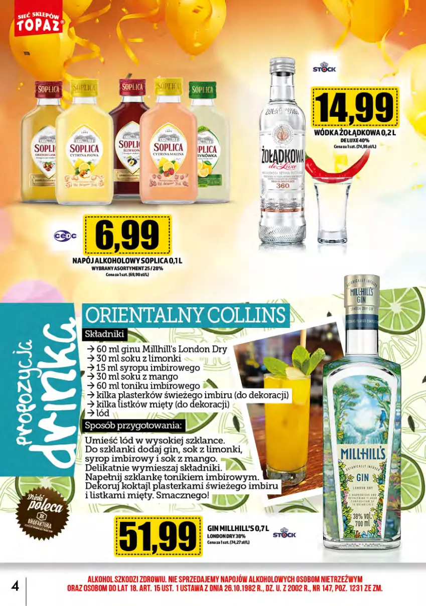 Gazetka promocyjna Topaz - Gazetka - ważna 01.02 do 29.02.2024 - strona 4 - produkty: Gin, Imbir, Lanki, Mango, Napój, Noż, Sok, Soplica, Syrop, Tonik