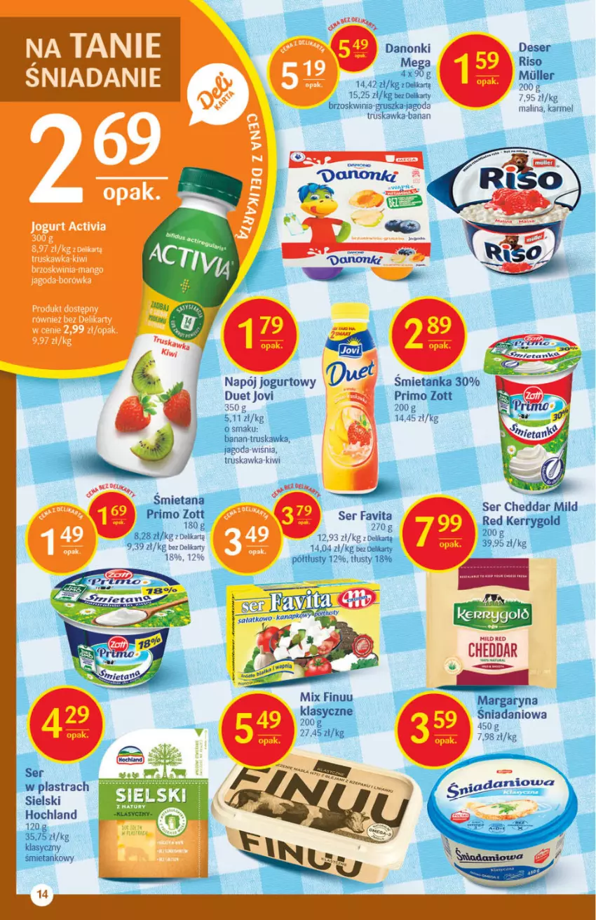 Gazetka promocyjna Delikatesy Centrum - Gazetka Delikatesy Centrum - ważna 13.05 do 19.05.2021 - strona 14 - produkty: Activia, Cheddar, Danio, Danonki, Deser, Finuu, Hochland, Jogurt, Kiwi, Koc, Mango, Margaryna, Napój, Napój jogurtowy, Ser, Zott