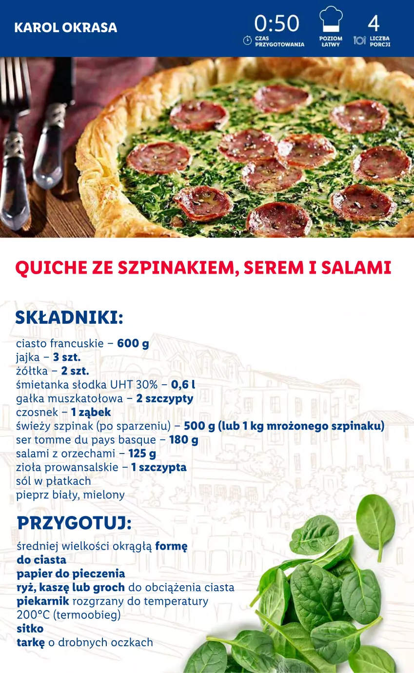 Gazetka promocyjna Lidl - KATALOG W STYLU FRANCUSKIM - ważna 27.09 do 01.10.2021 - strona 12 - produkty: Ciasto francuskie, Czosnek, Gałka, Groch, Mus, Papier, Papier do pieczenia, Piec, Piekarnik, Pieprz, Ryż, Salami, Ser, Sitko, Sól, Szpinak