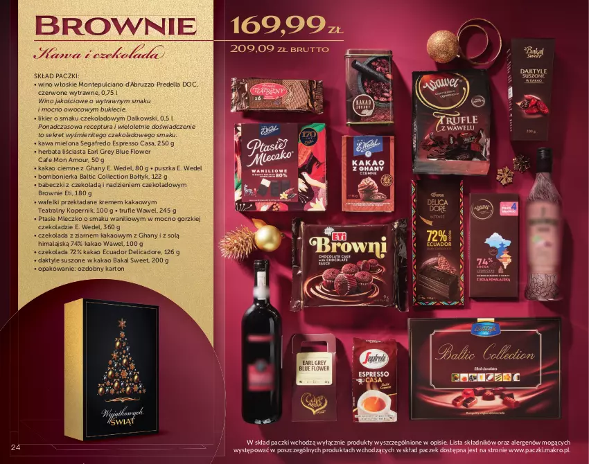 Gazetka promocyjna Makro - Świat prezentów - gotowe kosze i zestawy świąteczne - ważna 16.10 do 23.12.2022 - strona 24 - produkty: Babeczki, Brownie, Czekolada, Daktyle, Dell, E. Wedel, Earl Grey, Herbata, Kakao, Kawa, Kawa mielona, Kret, Likier, Mleczko, Monte, Ptasie mleczko, Segafredo, Wawel, Wino