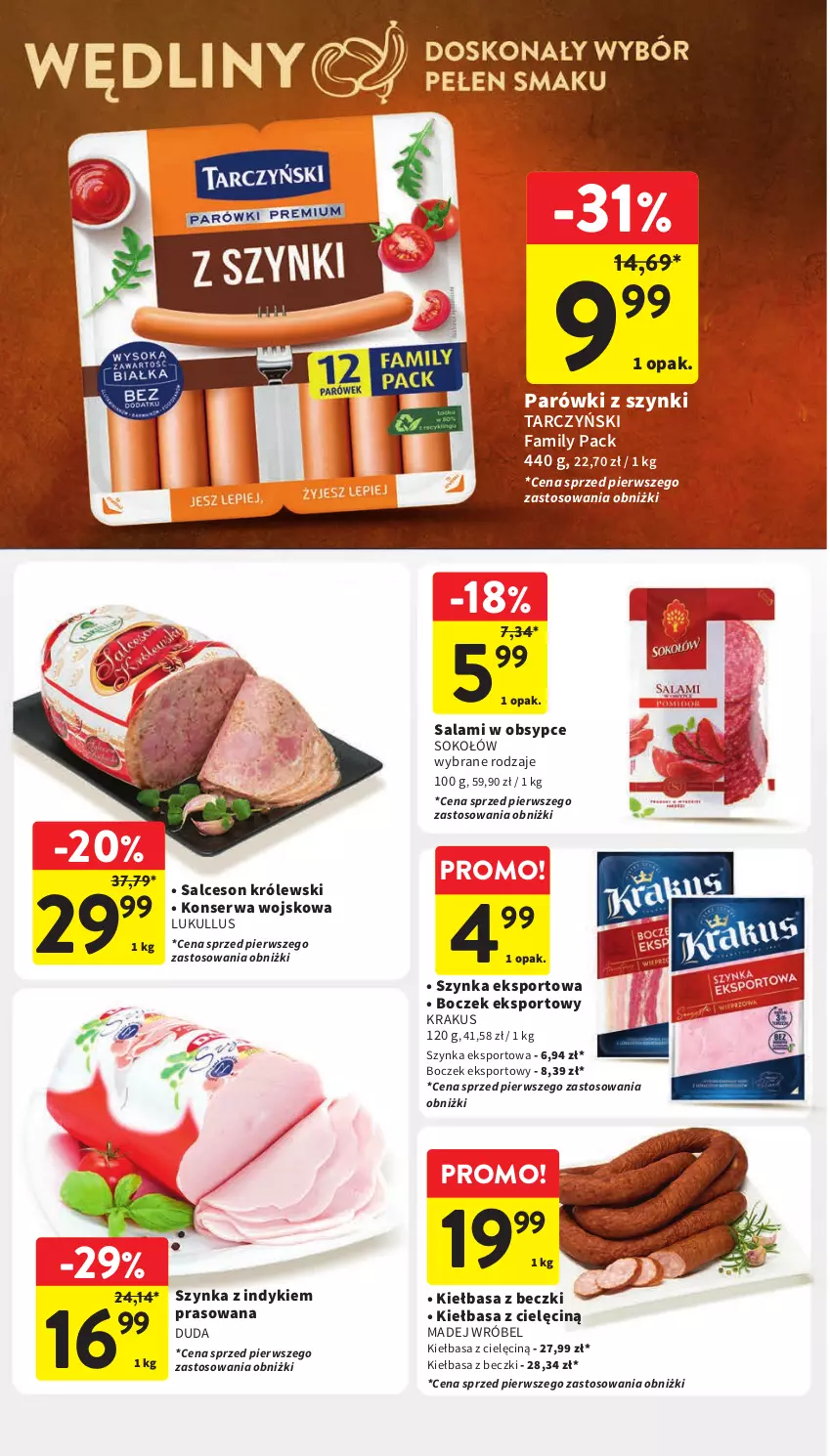 Gazetka promocyjna Intermarche - Gazetka Intermarche - ważna 11.04 do 17.04.2024 - strona 20 - produkty: Boczek, Duda, Fa, Kiełbasa, Krakus, Królewski, Madej Wróbel, Parówki, Parówki z szynki, Por, Salami, Salceson, Ser, Sok, Sokołów, Sport, Szynka, Tarczyński