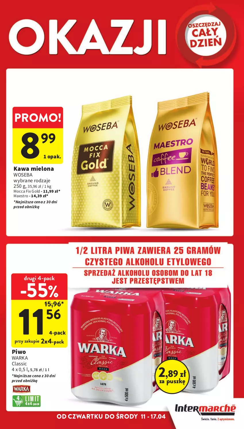 Gazetka promocyjna Intermarche - Gazetka Intermarche - ważna 11.04 do 17.04.2024 - strona 3 - produkty: Kawa, Kawa mielona, Mocca Fix Gold, Piwo, Warka, Woseba