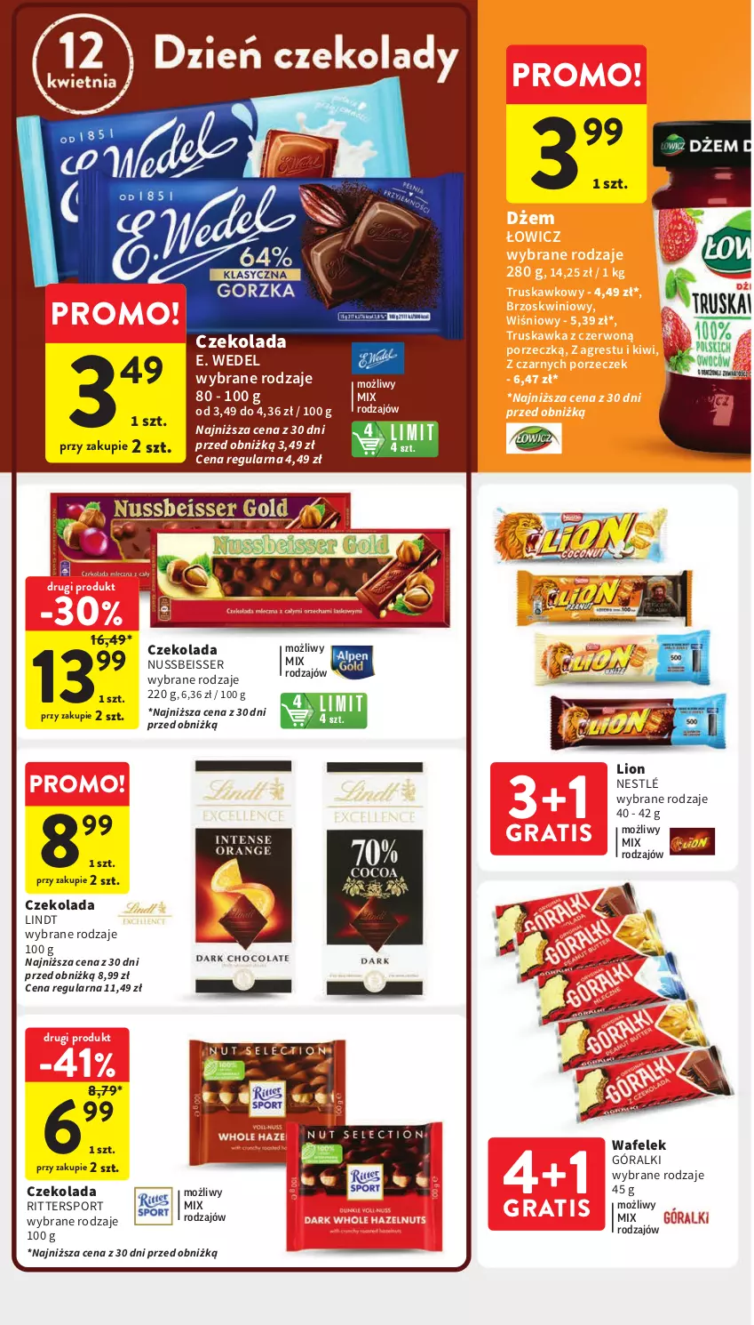 Gazetka promocyjna Intermarche - Gazetka Intermarche - ważna 11.04 do 17.04.2024 - strona 30 - produkty: Czekolada, Dżem, E. Wedel, Góralki, Gra, Gres, Kiwi, Lindt, Lion, Nestlé, Por, Ser, Sport, Wafelek