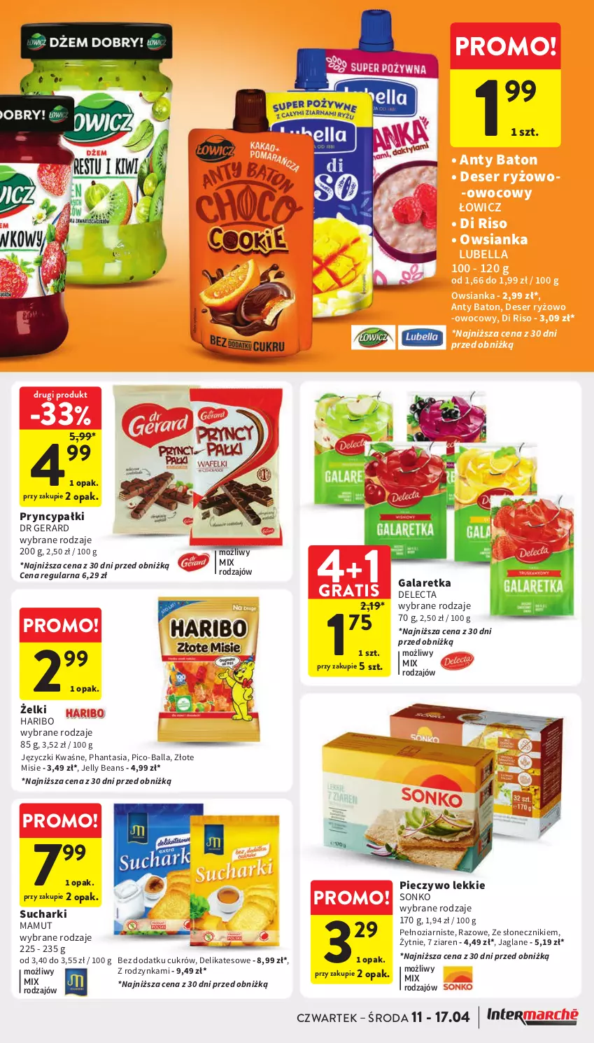 Gazetka promocyjna Intermarche - Gazetka Intermarche - ważna 11.04 do 17.04.2024 - strona 31 - produkty: Baton, Bell, Bella, Delecta, Deser, Dr Gerard, Gala, Galaretka, Gra, Haribo, Jelly beans, Lubella, Owsianka, Pico-Balla, Piec, Pieczywo, Ryż, Ser, Sonko