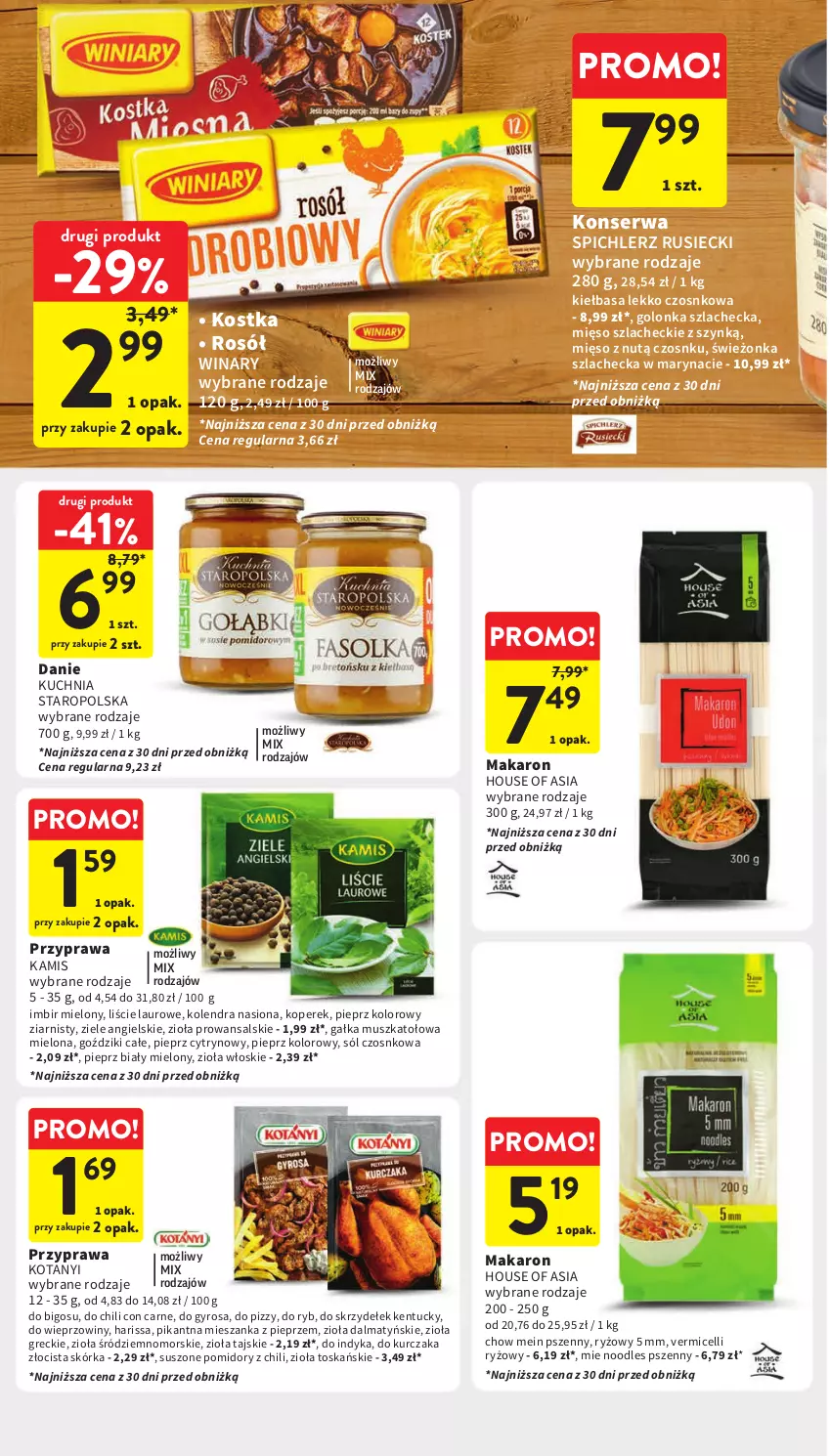 Gazetka promocyjna Intermarche - Gazetka Intermarche - ważna 11.04 do 17.04.2024 - strona 32 - produkty: Bigos, Gałka, Gyros, House of Asia, Imbir, Kamis, Kiełbasa, Kolendra, Kuchnia, Kuchnia Staropolska, Kurczak, Laur, Makaron, Mięso, Mus, Pieprz, Pomidory, Rosół, Ryż, Ser, Sól, Spichlerz Rusiecki, Suszone pomidory, Ziele angielskie