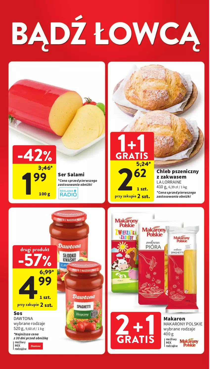 Gazetka promocyjna Intermarche - Gazetka Intermarche - ważna 11.04 do 17.04.2024 - strona 4 - produkty: Chleb, Dawtona, Gra, Makaron, Salami, Ser, Ser salami, Sos