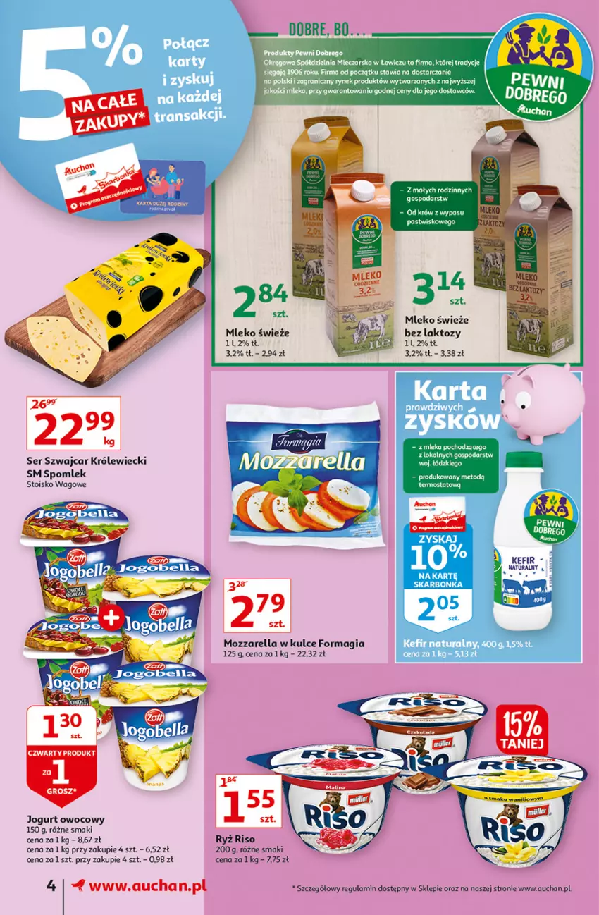 Gazetka promocyjna Auchan - Jesienne superokazje Supermarkety - ważna 04.11 do 10.11.2021 - strona 4 - produkty: Gra, Jogurt, Jogurt owocowy, Kefir, Mleko, Mozzarella, Ryż, Ser