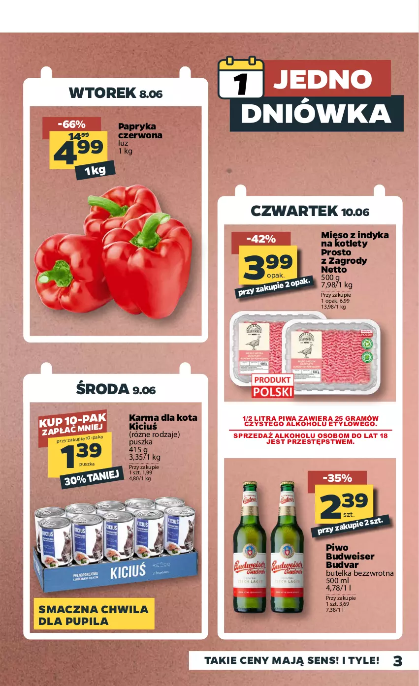 Gazetka promocyjna Netto - Gazetka spożywcza - ważna 07.06 do 12.06.2021 - strona 3 - produkty: Gra, Kotlet, Mięso, Mięso z indyka, Papryka, Papryka czerwona, Piwa, Piwo, Ser