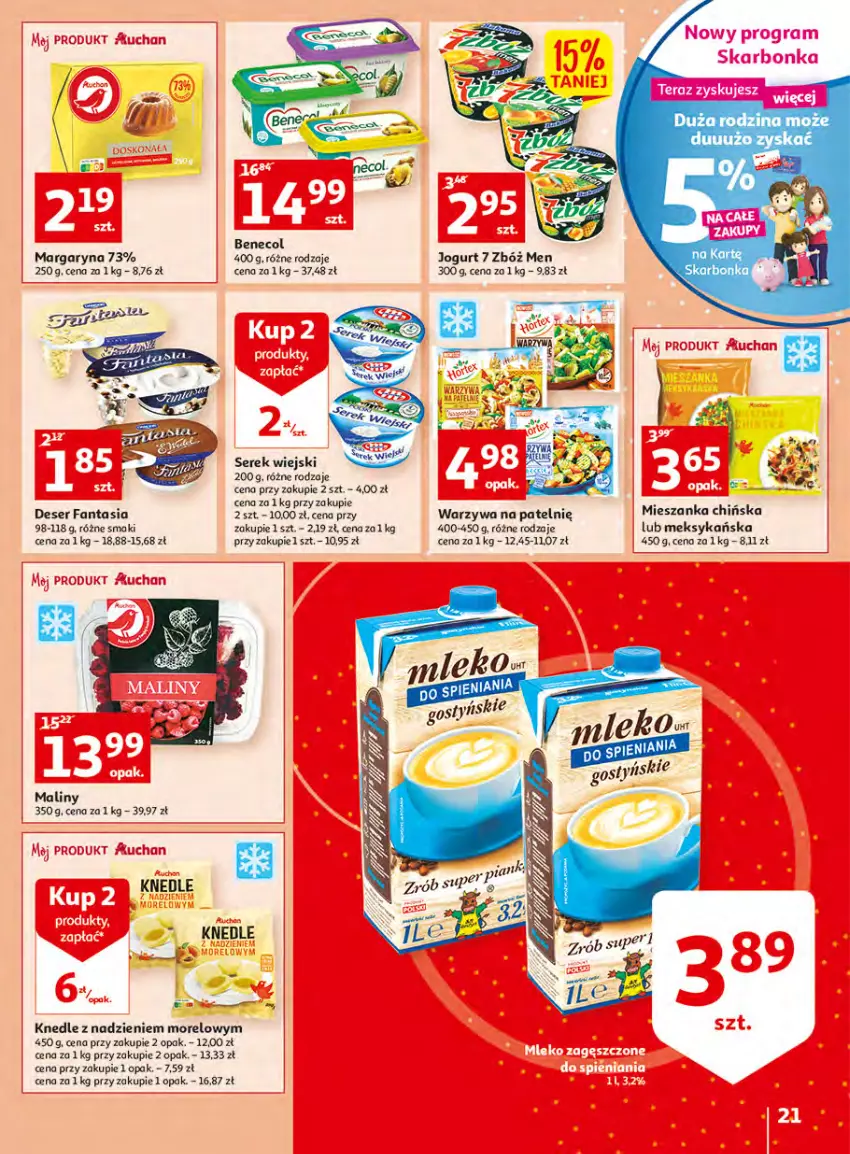 Gazetka promocyjna Auchan - Udane grillowanie jest w cenie Hipermarkety - ważna 19.05 do 28.05.2022 - strona 21 - produkty: Benecol, Deser, Fa, Fanta, Jogurt, Knedle, Maliny, Margaryna, Ser, Serek, Serek wiejski, Warzywa