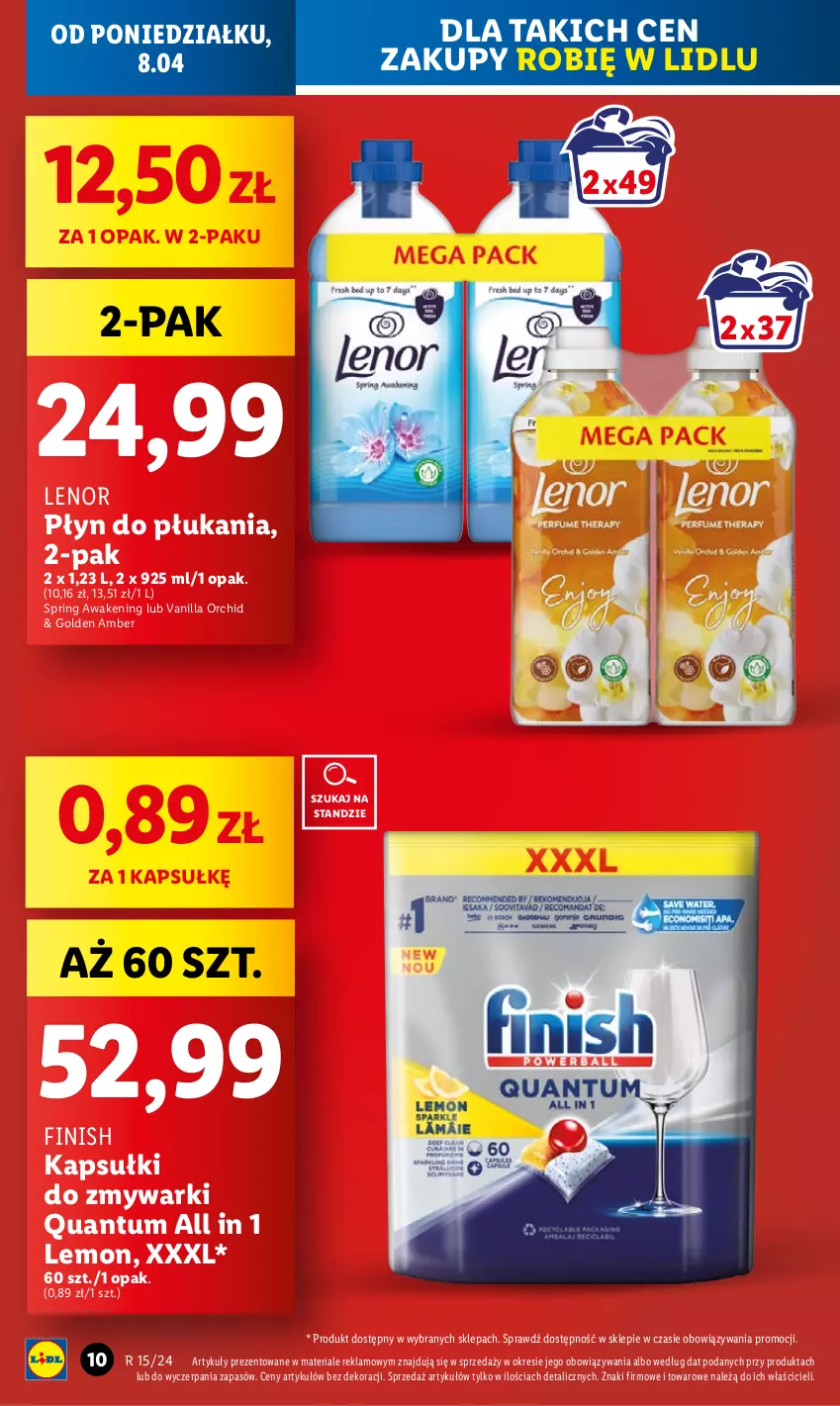 Gazetka promocyjna Lidl - GAZETKA - ważna 08.04 do 10.04.2024 - strona 10 - produkty: Finish, Lenor, Płyn do płukania, Zmywarki