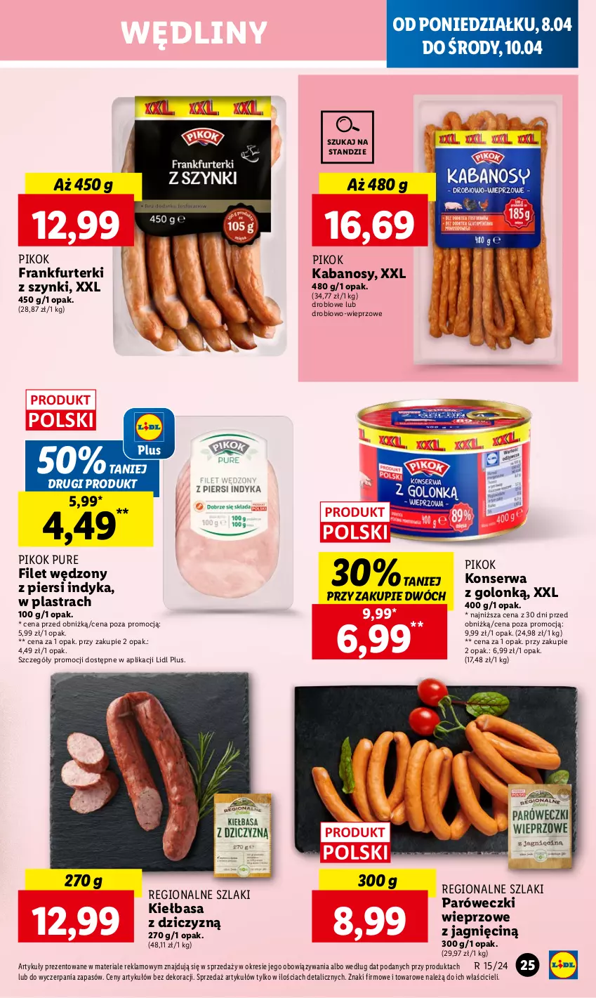 Gazetka promocyjna Lidl - GAZETKA - ważna 08.04 do 10.04.2024 - strona 25 - produkty: Frankfurterki, Kabanos, Kiełbasa, PIKOK, Pur, Ser