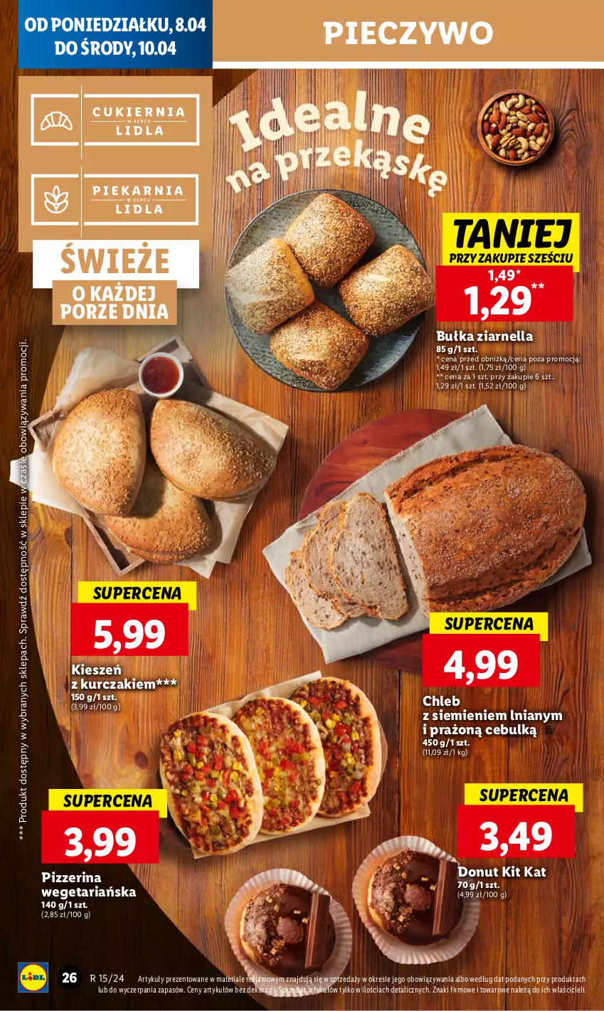 Gazetka promocyjna Lidl - GAZETKA - ważna 08.04 do 10.04.2024 - strona 26 - produkty: Bułka, Chleb, Donut, Kit Kat, Kurczak, Piec, Pieczywo, Pizzerina, Por