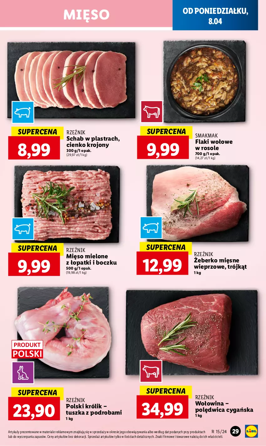 Gazetka promocyjna Lidl - GAZETKA - ważna 08.04 do 10.04.2024 - strona 29 - produkty: Flaki, Flaki wołowe, Królik, Mięso, Mięso mielone, Polędwica, Tusz, Wołowina