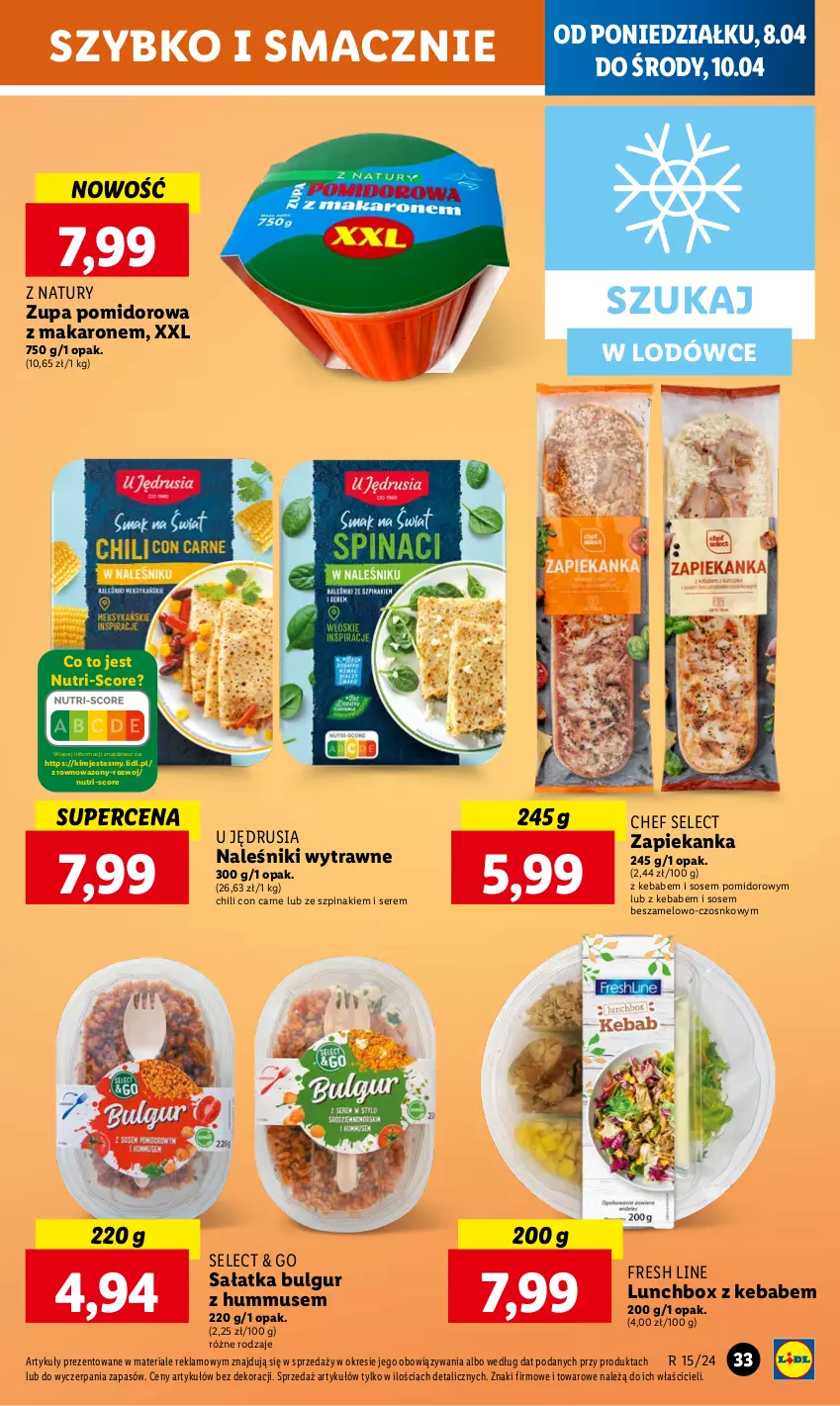 Gazetka promocyjna Lidl - GAZETKA - ważna 08.04 do 10.04.2024 - strona 33 - produkty: Bulgur, Hummus, Kebab, LG, Makaron, Mus, Naleśniki, Sałat, Sałatka, Ser, Sos, Szpinak, Wazon, Zapiekanka, Zupa, Zupa pomidorowa